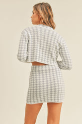 Houndstooth Cropped Knit Cardigan and Mini Skirt Set Mable